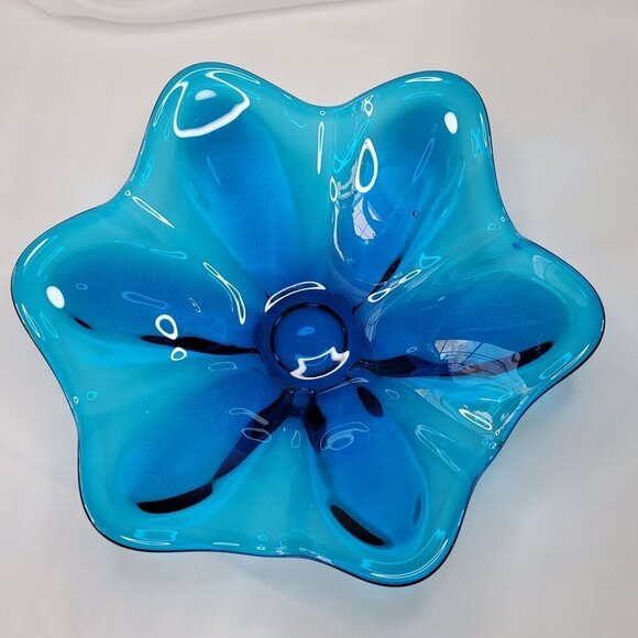 Viking Other - VTG Bluenique Viking Six Petal Aqua Blue Candy Dish Bowl Flower Shaped 1970s MCM
